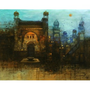 A. Q. Arif, Reflections of the Past II, 22 x 28 Inchs, Oil on Canvas, Cityscape Painting, AC-AQ-220